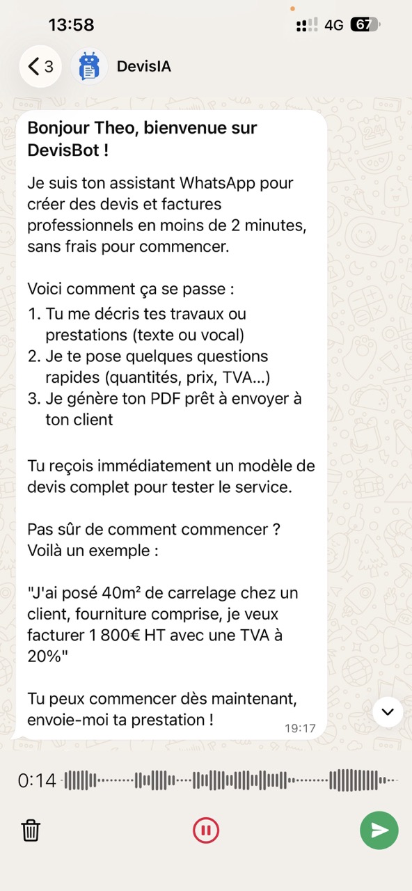 L'artisan envoie un message vocal